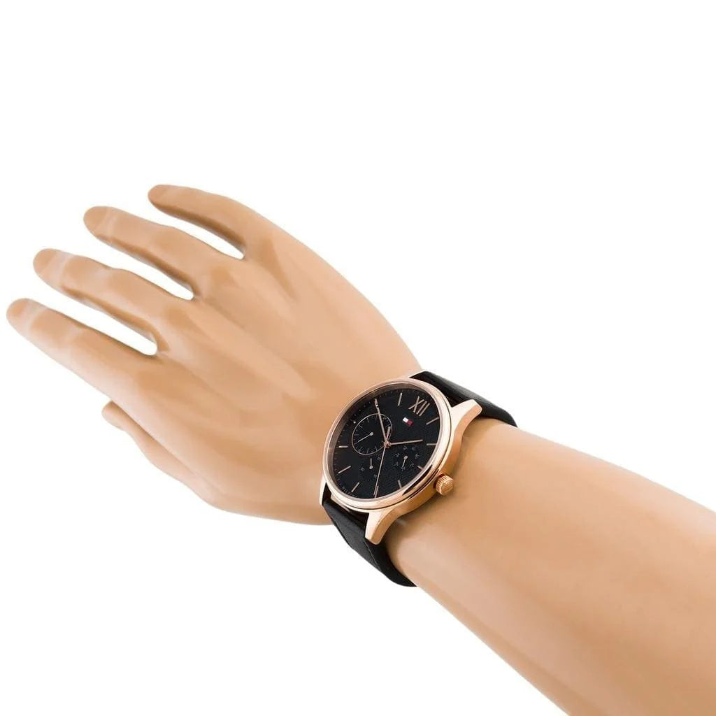 Tommy Hilfiger Damon Quartz  Black Leather Strap Men's Watch - 1791419